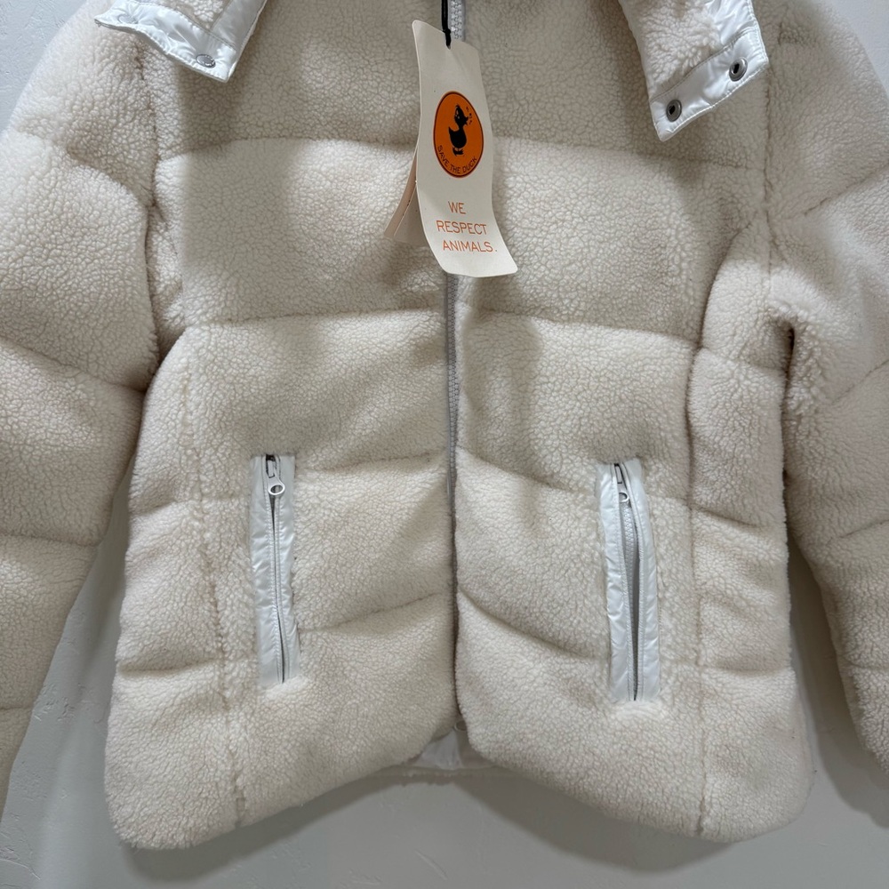 NWT Save the Duck Bertha Fleece Puffer Coat Cream Off White Women's Large - Picture 4 of 16